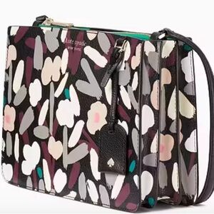Kate Spade New York Eva Fete Black Floral Leather Crossbody Bag